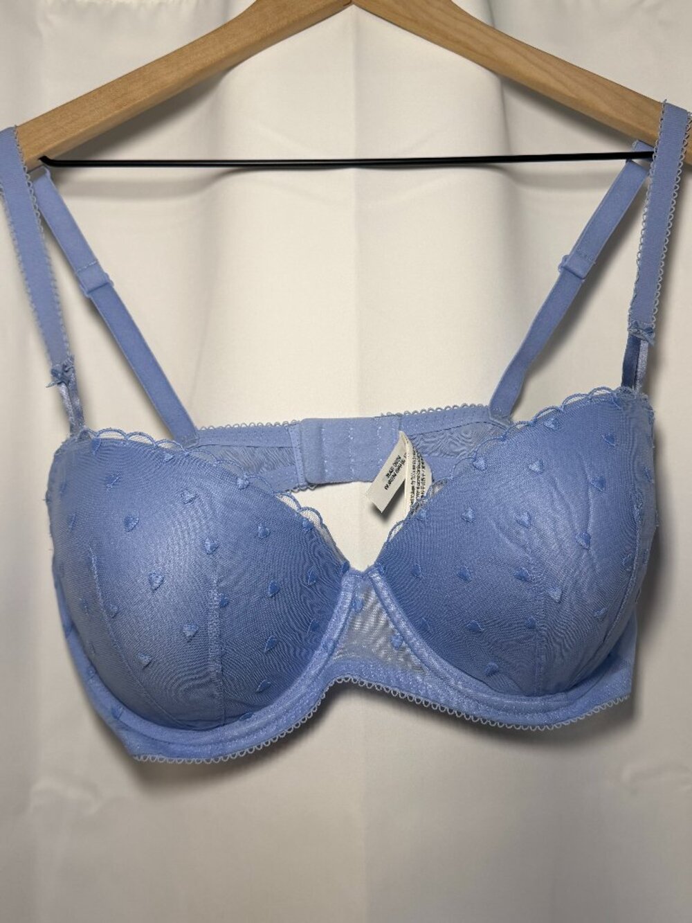 Pink Victoria's Secret Lightly Line Balconette Bra Womens 38D Blue Hearts Bows